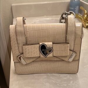 GUESS Beige Croc-Embossed Mini Bag
